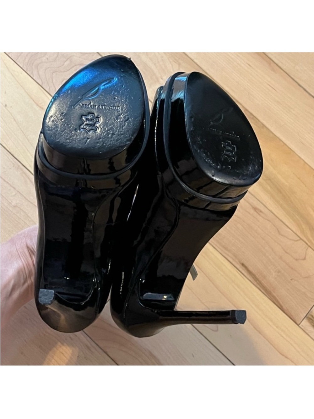 Brian Atwood Ferrand Sky High Stiletto Black Patent Leather Platform Heels 7 - Picture 10 of 11